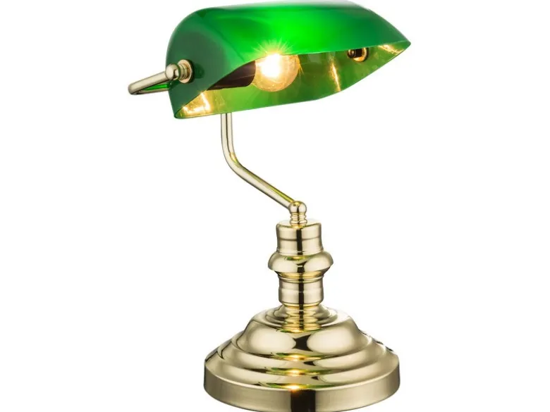 Retro Schreibtischlampe ANTIQUE Messing mit Glasschirm Grün, Höhe 36cm