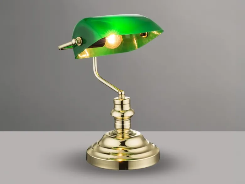 Retro Schreibtischlampe ANTIQUE Messing mit Acrylschirm Grün, Höhe 36cm