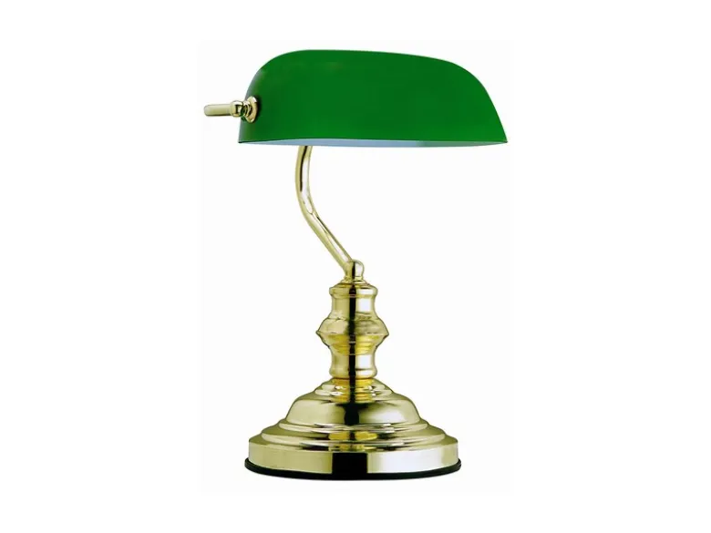 Retro Schreibtischlampe ANTIQUE Messing mit Acrylschirm Grün, Höhe 36cm