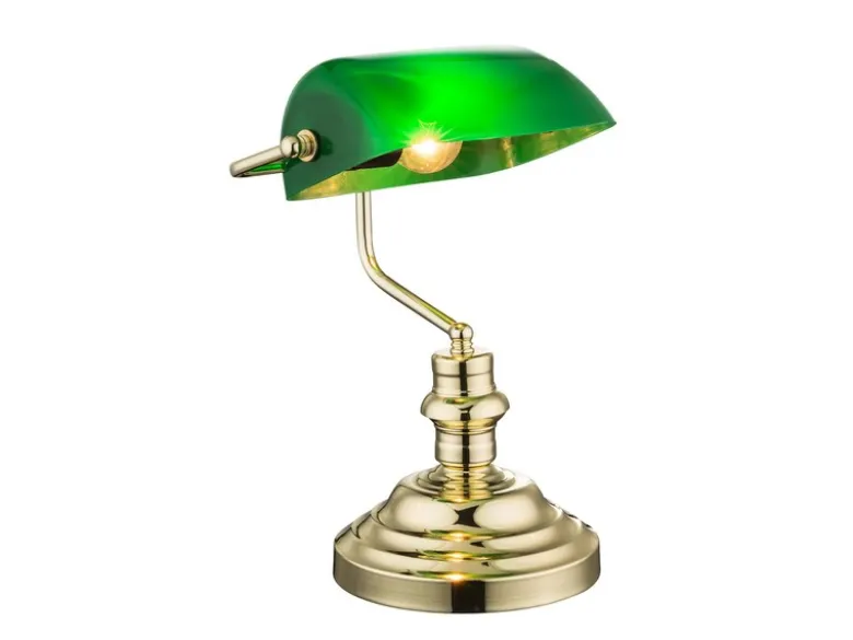Retro Schreibtischlampe ANTIQUE Messing mit Acrylschirm Grün, Höhe 36cm