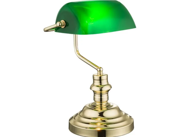 Retro Schreibtischlampe ANTIQUE Messing mit Acrylschirm Grün, Höhe 36cm