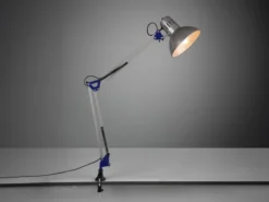 Retro Schreibtischlampe TAJO zum Klemmen, Aluminiumfarbig, max. Höhe 73,5cm