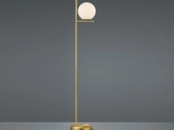 Retro Stehlampe PURE Messing mit Glaskugel Lampenschirm Weiß, Höhe 150cm