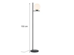 Retro Stehlampe PURE Schwarz mit Glaskugel Lampenschirm Weiß, Höhe 150cm