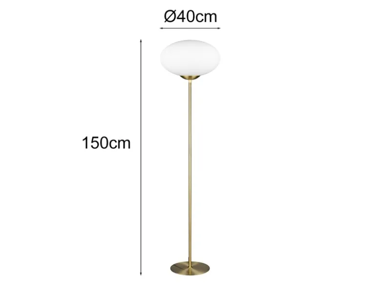 Retro Stehleuchte FOMENTO Messing mit Glaskugel, Höhe 150cm
