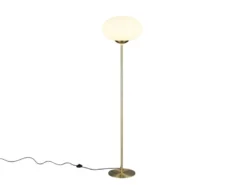 Retro Stehleuchte FOMENTO Messing mit Glaskugel, Höhe 150cm