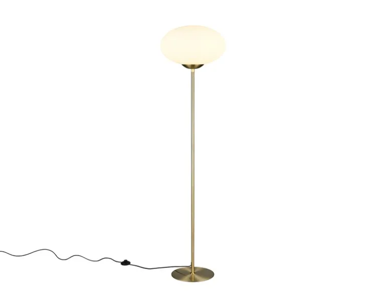 Retro Stehleuchte FOMENTO Messing mit Glaskugel, Höhe 150cm