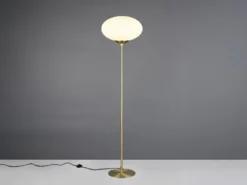 Retro Stehleuchte FOMENTO Messing mit Glaskugel, Höhe 150cm