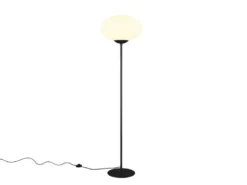 Retro Stehleuchte FOMENTO Schwarz mit Glaskugel, Höhe 150cm