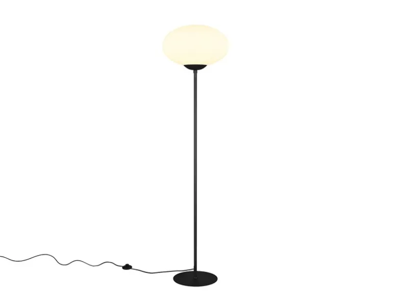 Retro Stehleuchte FOMENTO Schwarz mit Glaskugel, Höhe 150cm