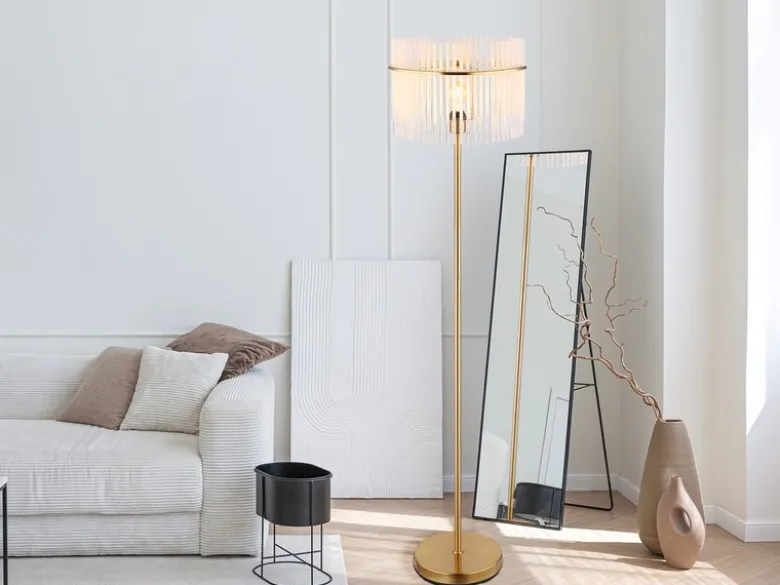 Retro Stehleuchte GORLEY mit transparenten Echtglas Stäben, Höhe 152cm