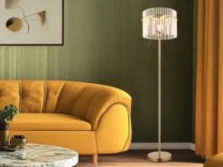 Retro Stehleuchte GORLEY mit transparenten Echtglas Stäben, Höhe 152cm