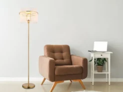 Retro Stehleuchte GORLEY mit transparenten Echtglas Stäben, Höhe 152cm