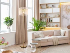 Retro Stehleuchte GORLEY mit transparenten Echtglas Stäben, Höhe 152cm