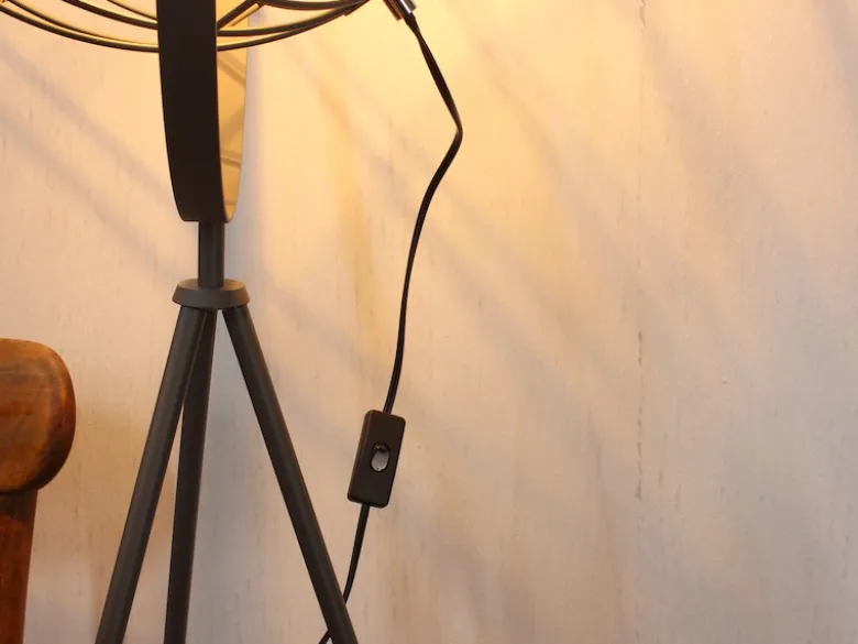 Retro Stehleuchte GRID mit schwenkbarem Gitterschirm aus Metall Anthrazit, 146cm