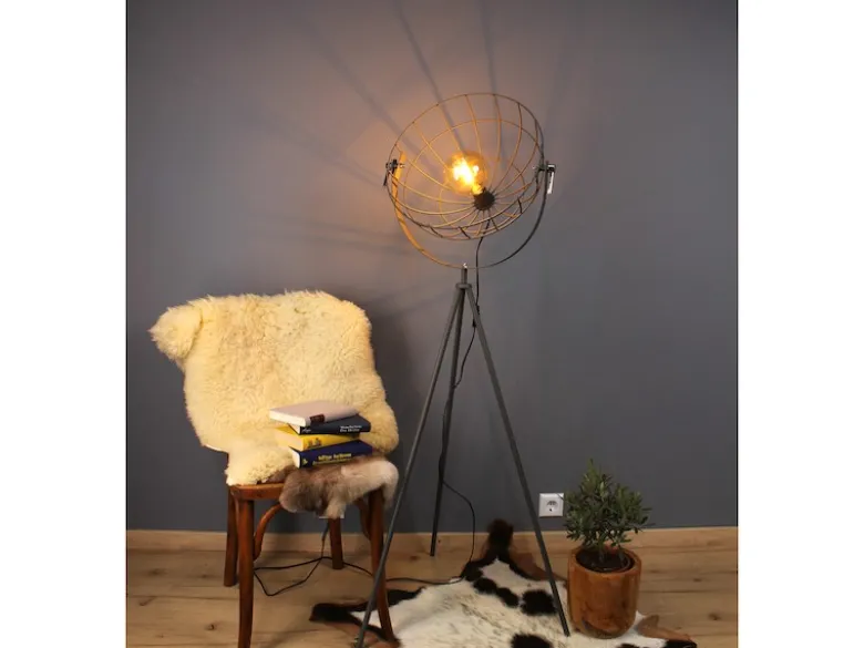 Retro Stehleuchte LED GRID schwenkbarer Gitterschirm aus Metall Anthrazit, 146cm