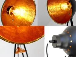 Retro Stehleuchte MERKUR mit schwenkbarem Schirm in Blättergoldoptik, Höhe 136cm