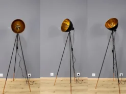 Retro Stehleuchte MERKUR mit schwenkbarem Schirm in Blättergoldoptik, Höhe 136cm
