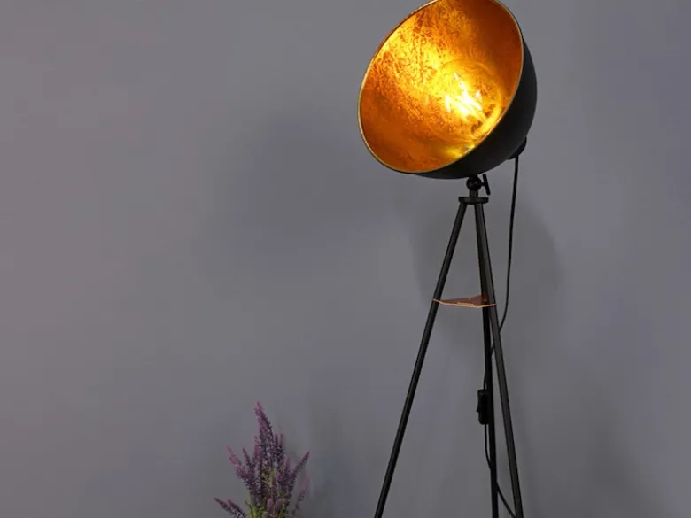 Retro Stehleuchte MERKUR mit schwenkbarem Schirm in Blättergoldoptik, Höhe 136cm