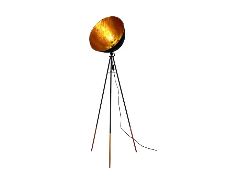 Retro Stehleuchte MERKUR mit schwenkbarem Schirm in Blättergoldoptik, Höhe 136cm