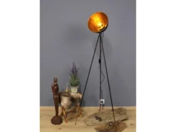 Retro Stehleuchte MERKUR mit schwenkbarem Schirm in Blättergoldoptik, Höhe 136cm
