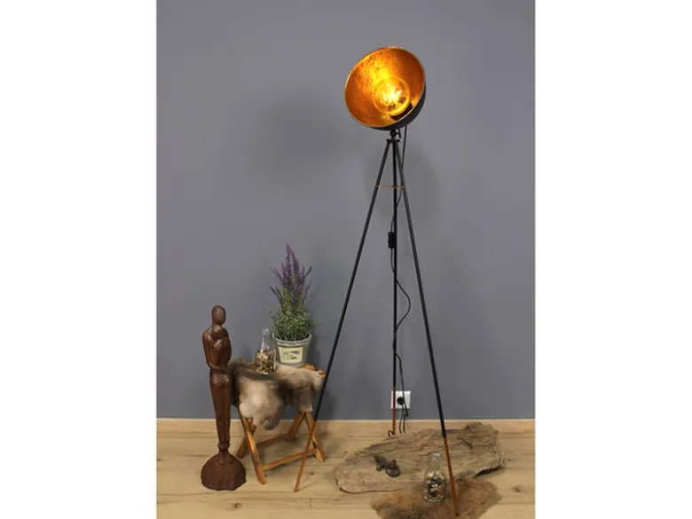 Retro Stehleuchte MERKUR mit schwenkbarem Schirm in Blättergoldoptik, Höhe 136cm