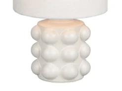 Retro Tischlampe KATE mit Keramikfuß & Stoffschirm Weiß, Höhe 30cm