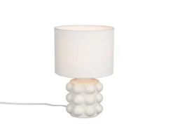 Retro Tischlampe KATE mit Keramikfuß & Stoffschirm Weiß, Höhe 30cm