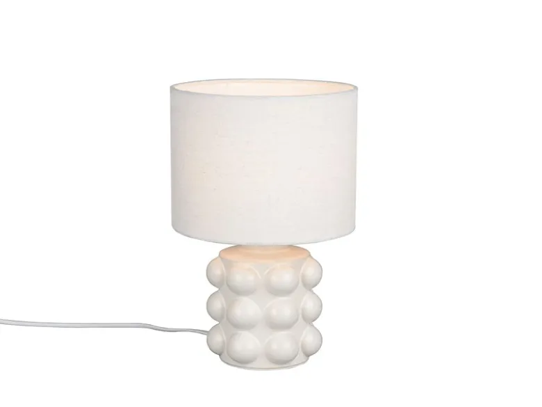 Retro Tischlampe KATE mit Keramikfuß & Stoffschirm Weiß, Höhe 30cm