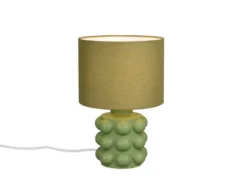 Retro Tischlampe KATE mit Keramikfuß & Stoffschirm Grün, Höhe 30cm