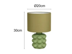 Retro Tischlampe KATE mit Keramikfuß & Stoffschirm Grün, Höhe 30cm