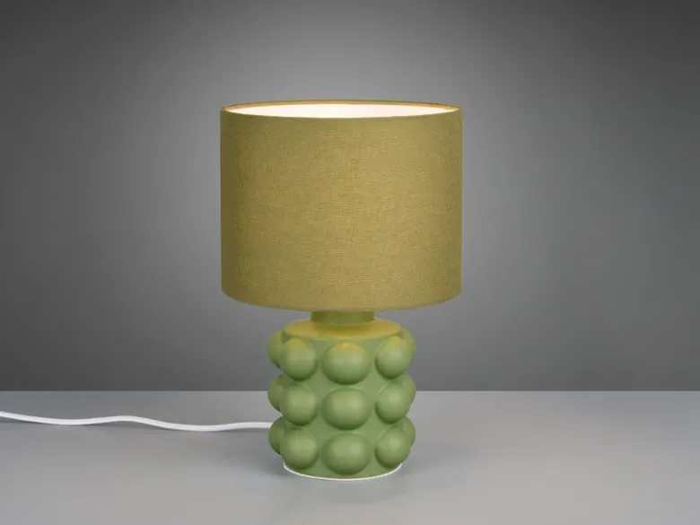 Retro Tischlampe KATE mit Keramikfuß & Stoffschirm Grün, Höhe 30cm