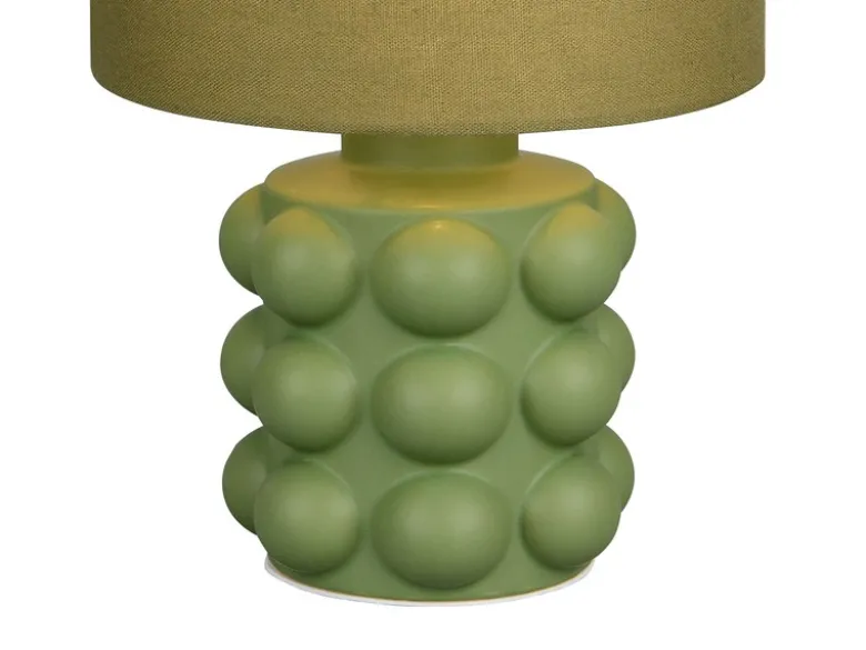 Retro Tischlampe KATE mit Keramikfuß & Stoffschirm Grün, Höhe 30cm