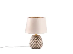Retro Tischleuchte ARIANA mit Samtschirm in Beige/Gold, Höhe 27cm