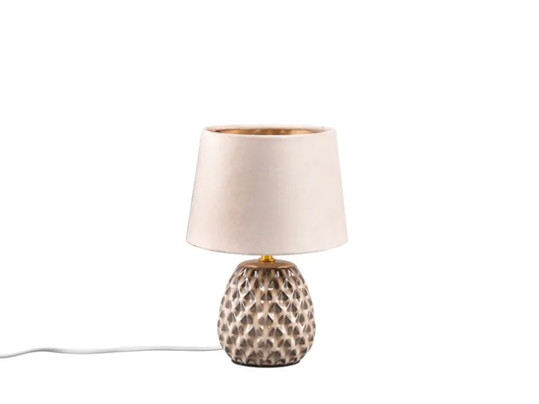 Retro Tischleuchte ARIANA mit Samtschirm in Beige/Gold, Höhe 27cm