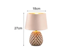 Retro Tischleuchte ARIANA mit Samtschirm in Beige/Gold, Höhe 27cm
