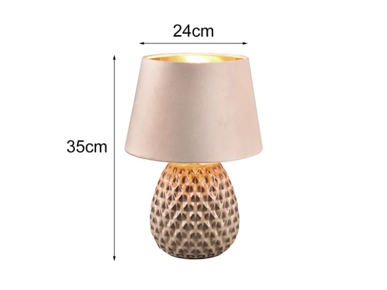 Retro Tischleuchte ARIANA mit Samtschirm in Beige/Gold, Höhe 35cm