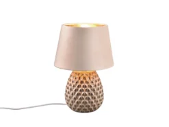 Retro Tischleuchte ARIANA mit Samtschirm in Beige/Gold, Höhe 35cm