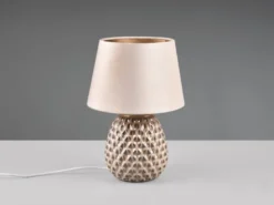 Retro Tischleuchte ARIANA mit Samtschirm in Beige/Gold, Höhe 35cm