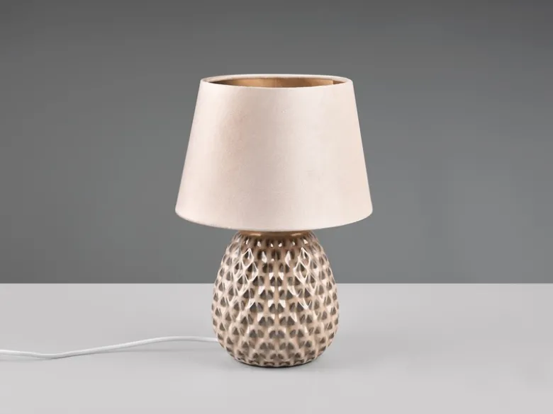 Retro Tischleuchte ARIANA mit Samtschirm in Beige/Gold, Höhe 35cm
