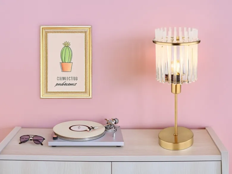 Retro Tischleuchte GORLEY mit transparenten Echtglas Stäben, Höhe 37,5cm