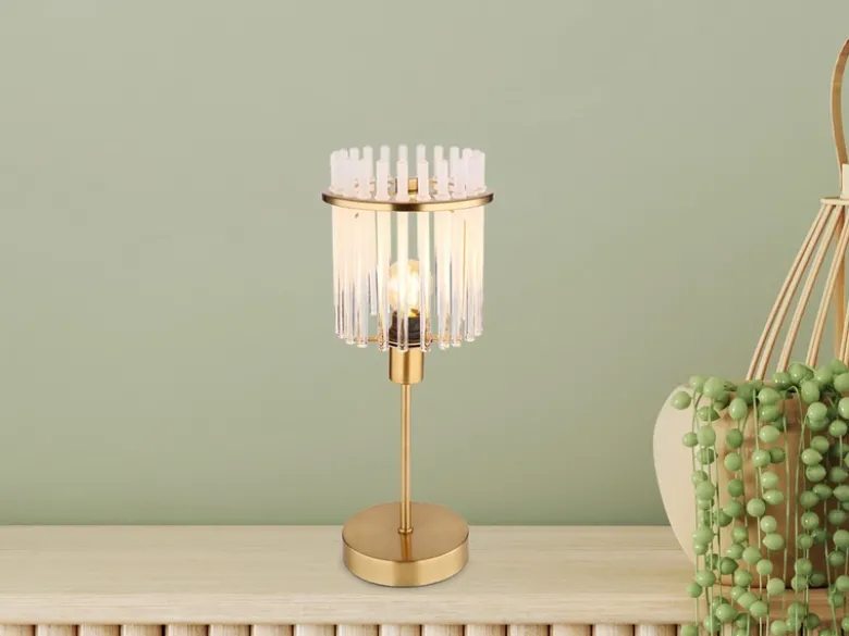 Retro Tischleuchte GORLEY mit transparenten Echtglas Stäben, Höhe 37,5cm