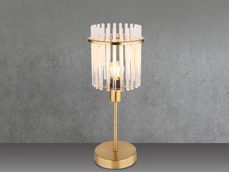 Retro Tischleuchte GORLEY mit transparenten Echtglas Stäben, Höhe 37,5cm