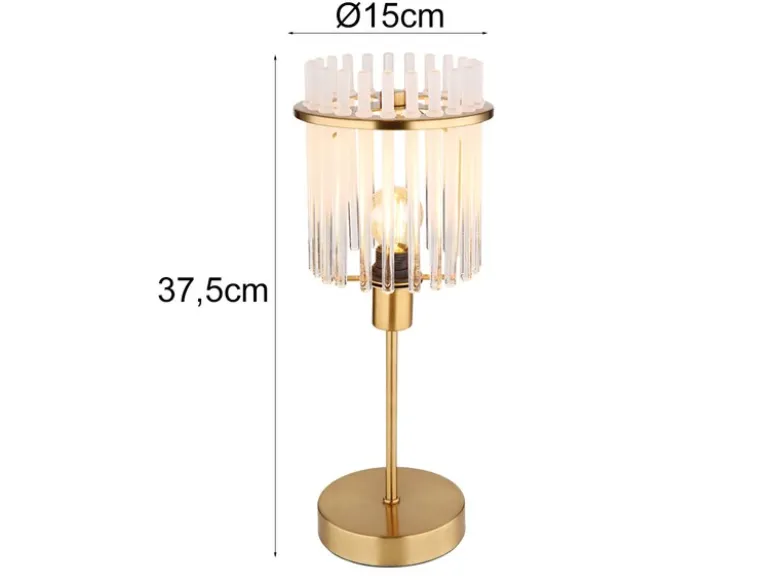 Retro Tischleuchte GORLEY mit transparenten Echtglas Stäben, Höhe 37,5cm