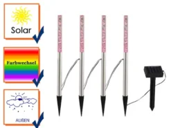 4 RGB LED Solarstäbchen mit Erdspieß & separatem Solarpanel für den Außenbereich