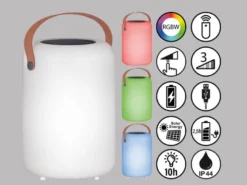 RGB Outdoor Tischleuchte ORNO 20cm mit Fernbedienung, per USB & Solar aufladbar