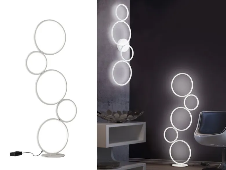 Ringleuchte LED Stehlampe RONDO mit Fußschalter aus Metall in Weiß matt, 115cm