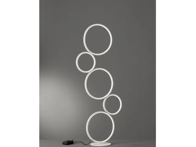 Ringleuchte LED Stehlampe RONDO mit Fußschalter aus Metall in Weiß matt, 115cm