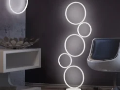 Ringleuchte LED Stehlampe RONDO mit Fußschalter aus Metall in Weiß matt, 115cm