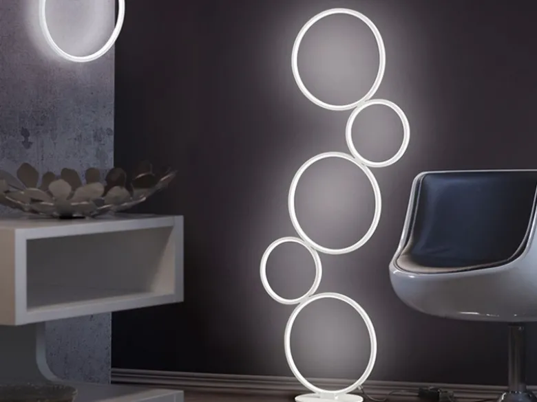 Ringleuchte LED Stehlampe RONDO mit Fußschalter aus Metall in Weiß matt, 115cm